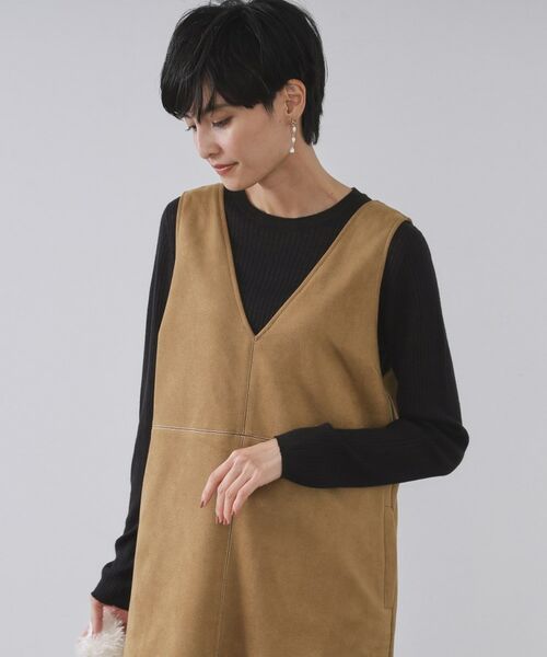 OPAQUE.CLIP / オペーク ドット クリップ ワンピース | スエードライクVネックジャンドレ【洗濯機OK】 | 詳細1