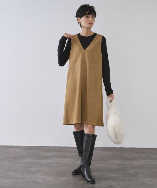 OPAQUE.CLIP / オペーク ドット クリップ ワンピース | スエードライクVネックジャンドレ【洗濯機OK】 | 詳細2