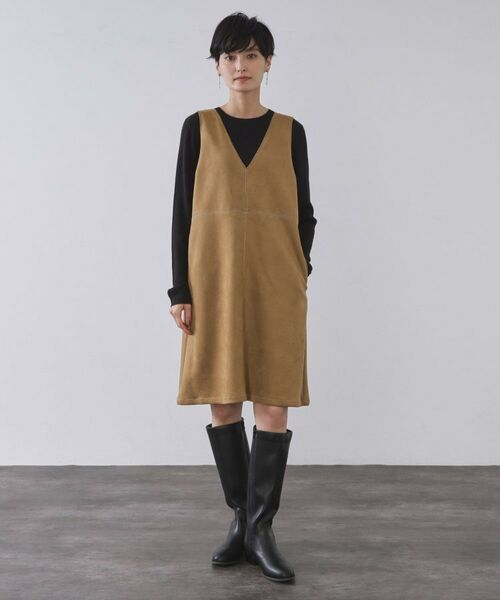OPAQUE.CLIP / オペーク ドット クリップ ワンピース | スエードライクVネックジャンドレ【洗濯機OK】 | 詳細9