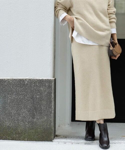 OPAQUE. CLIP/オペーク ドット クリップ ラメスパンコールナロースカート/セットアップ対応可【洗濯機OK】 ベージュ(652) 42(LL)