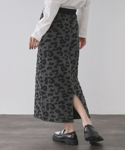OPAQUE.CLIP / オペーク ドット クリップ ロング・マキシ丈スカート | レオパードジャカードニットスカート【洗濯機OK】 | 詳細1