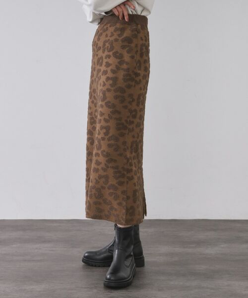 OPAQUE.CLIP / オペーク ドット クリップ ロング・マキシ丈スカート | レオパードジャカードニットスカート【洗濯機OK】 | 詳細10
