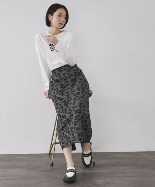OPAQUE.CLIP / オペーク ドット クリップ ロング・マキシ丈スカート | レオパードジャカードニットスカート【洗濯機OK】 | 詳細2