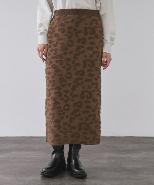 OPAQUE.CLIP / オペーク ドット クリップ ロング・マキシ丈スカート | レオパードジャカードニットスカート【洗濯機OK】 | 詳細9