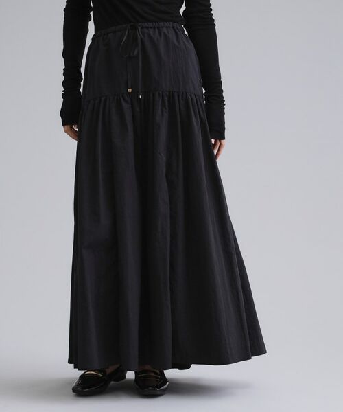 OPAQUE. CLIP/オペーク ドット クリップ 【es】ナイロンティアードマキシスカート【洗濯機OK】 ブラック(019) 38(M)