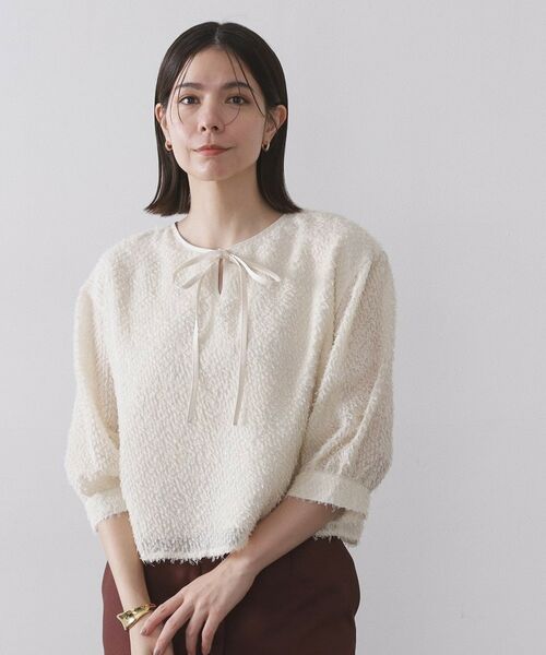 OPAQUE.CLIP / オペーク ドット クリップ シャツ・ブラウス | 前後2WAY シアーフリンジジャカードブラウス【洗濯機OK】(オフホワイト(003))