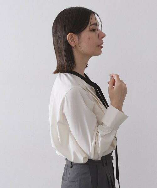 OPAQUE.CLIP / オペーク ドット クリップ シャツ・ブラウス | バイカラーボウタイブラウス【洗濯機OK】 | 詳細1