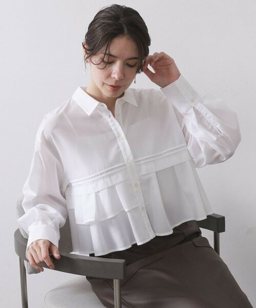 OPAQUE. CLIP/オペーク ドット クリップ ピンタックフリルショートシャツ【洗濯機OK】 ホワイト(001) 00(00) OPAQUE. CLIP/オペーク ドット クリップ ピンタックフリルショートシャツ【洗濯機OK】 ホワイト(001) 00(00)