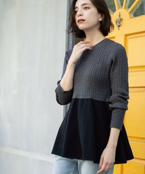 OPAQUE.CLIP / オペーク ドット クリップ ニット・セーター | ミニケーブル切替ペプラムニット | 詳細1