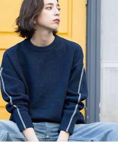 OPAQUE.CLIP / オペーク ドット クリップ ニット・セーター | 配色ラインクルーネックニット