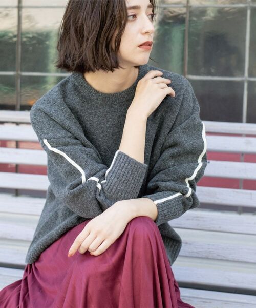 OPAQUE.CLIP / オペーク ドット クリップ ニット・セーター | 配色ラインクルーネックニット | 詳細1