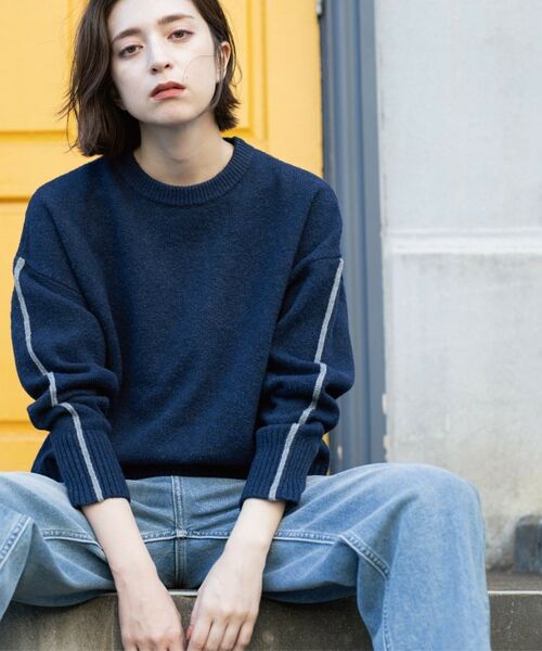 OPAQUE.CLIP / オペーク ドット クリップ ニット・セーター | 配色ラインクルーネックニット | 詳細11