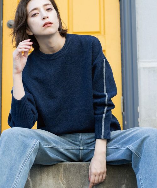 OPAQUE.CLIP / オペーク ドット クリップ ニット・セーター | 配色ラインクルーネックニット | 詳細12