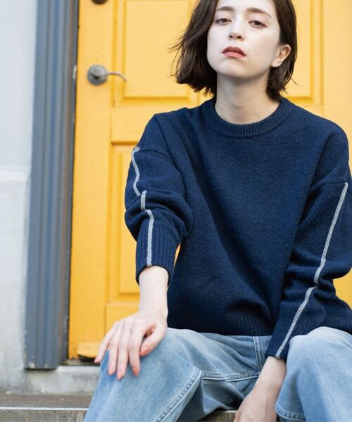 OPAQUE.CLIP / オペーク ドット クリップ ニット・セーター | 配色ラインクルーネックニット | 詳細13