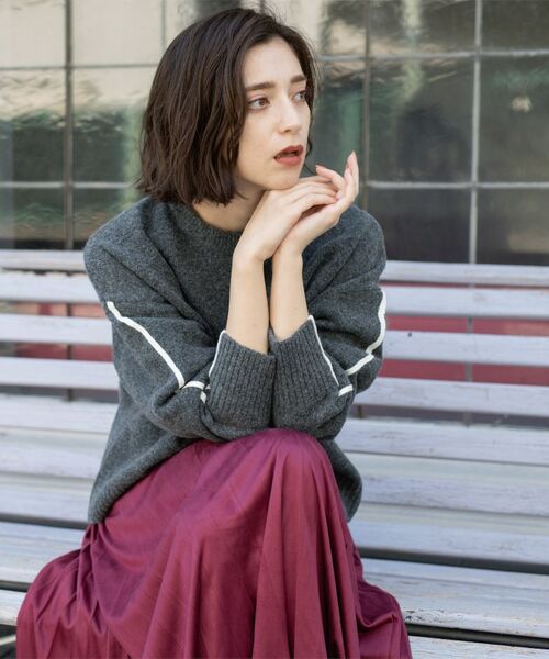 OPAQUE.CLIP / オペーク ドット クリップ ニット・セーター | 配色ラインクルーネックニット | 詳細3