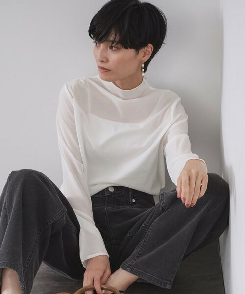 OPAQUE.CLIP / オペーク ドット クリップ カットソー | シアーハイネックトップス【洗濯機OK】(ホワイト(001))