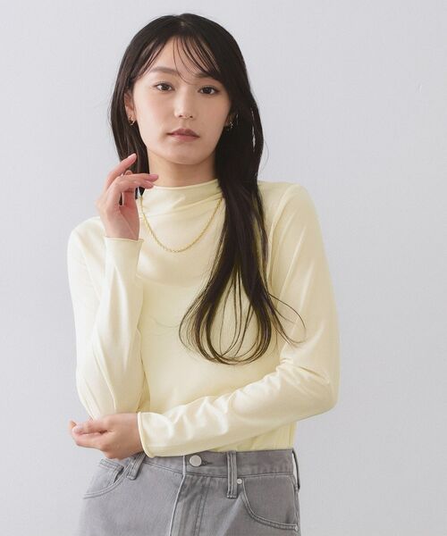 OPAQUE.CLIP / オペーク ドット クリップ カットソー | シアーハイネックトップス【洗濯機OK】(アイボリー(004))