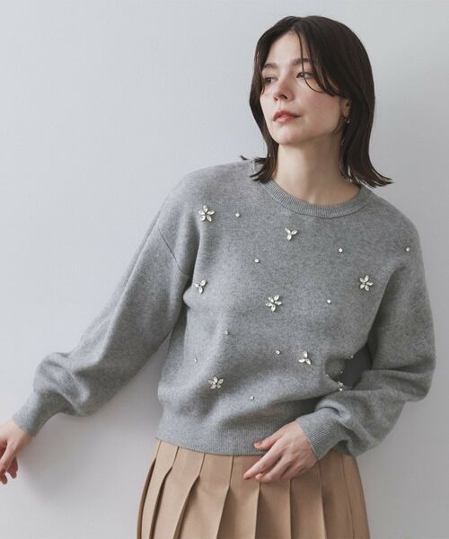 OPAQUE.CLIP / オペーク ドット クリップ ニット・セーター | ビジューニットトップス【洗える】(グレー(012))