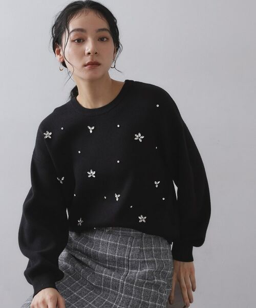 OPAQUE.CLIP / オペーク ドット クリップ ニット・セーター | ビジューニットトップス【洗える】(ブラック(019))