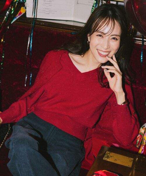 OPAQUE.CLIP / オペーク ドット クリップ ニット・セーター | Vネックラメニット【洗濯機OK】 | 詳細1