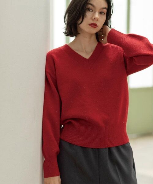 OPAQUE.CLIP / オペーク ドット クリップ ニット・セーター | Vネックラメニット【洗濯機OK】 | 詳細10