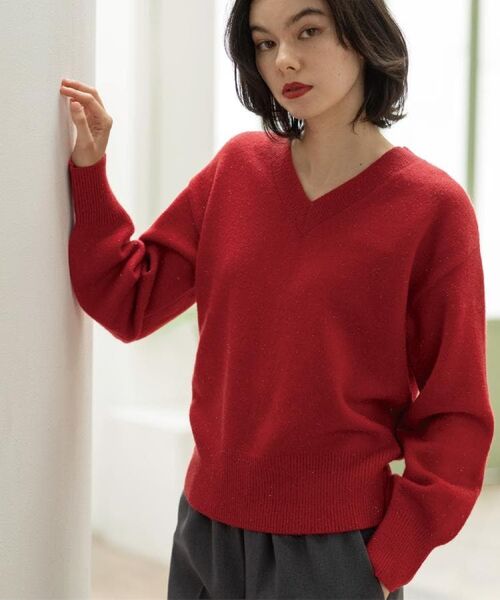 OPAQUE.CLIP / オペーク ドット クリップ ニット・セーター | Vネックラメニット【洗濯機OK】 | 詳細12