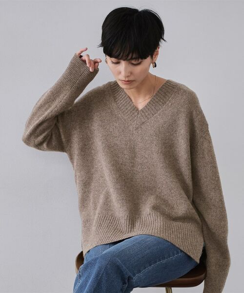 OPAQUE. CLIP/オペーク ドット クリップ リラクシーVネックミドルゲージニット【洗える】 モカブラウン(042) 42(LL) OPAQUE. CLIP/オペーク ドット クリップ リラクシーVネックミドルゲージニット【洗える】 モカブラウン(042) 42(LL)
