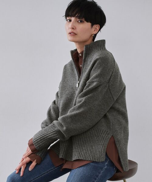 OPAQUE. CLIP/オペーク ドット クリップ ハーフジップミドルゲージニット【洗濯機OK】 チャコールグレー(014) 40(L)