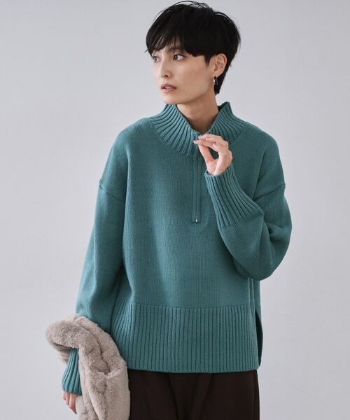 OPAQUE. CLIP/オペーク ドット クリップ ハーフジップミドルゲージニット【洗濯機OK】 ブルーグリーン(097) 40(L)