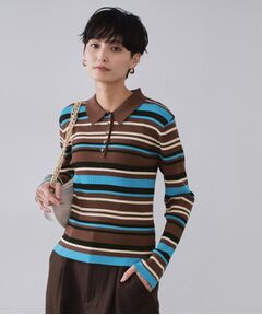 OPAQUE.CLIP / オペーク ドット クリップ ニット・セーター | マルチボーダーポロニット【洗濯機OK】