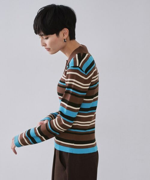 OPAQUE.CLIP / オペーク ドット クリップ ニット・セーター | マルチボーダーポロニット【洗濯機OK】 | 詳細10