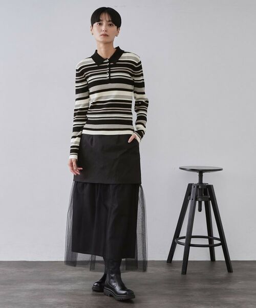 OPAQUE.CLIP / オペーク ドット クリップ ニット・セーター | マルチボーダーポロニット【洗濯機OK】 | 詳細2