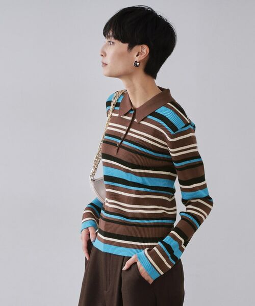 OPAQUE.CLIP / オペーク ドット クリップ ニット・セーター | マルチボーダーポロニット【洗濯機OK】 | 詳細5