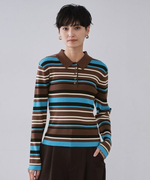 OPAQUE.CLIP / オペーク ドット クリップ ニット・セーター | マルチボーダーポロニット【洗濯機OK】 | 詳細9