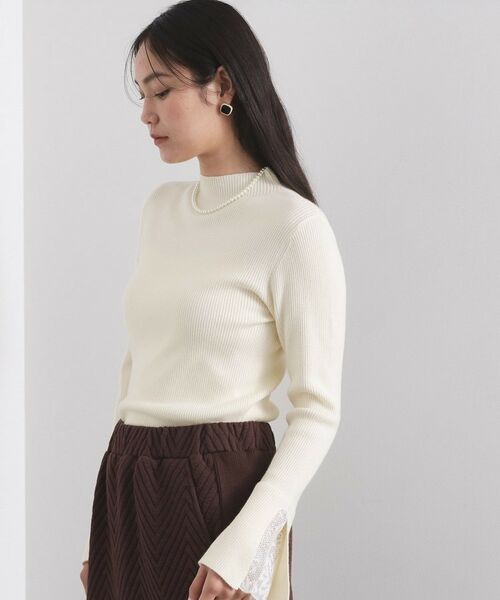 OPAQUE.CLIP / オペーク ドット クリップ ニット・セーター | レースフレアハイネックリブニット【洗濯機OK】 | 詳細1