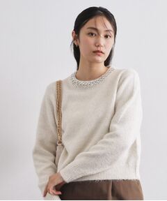 OPAQUE.CLIP / オペーク ドット クリップ ニット・セーター | ビジューネックミドルゲージニット【洗濯機OK】