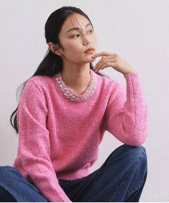 OPAQUE.CLIP / オペーク ドット クリップ ニット・セーター | ビジューネックミドルゲージニット【洗濯機OK】