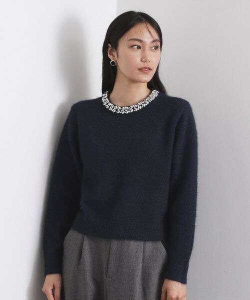 OPAQUE.CLIP / オペーク ドット クリップ ニット・セーター | ビジューネックミドルゲージニット【洗濯機OK】 | 詳細13