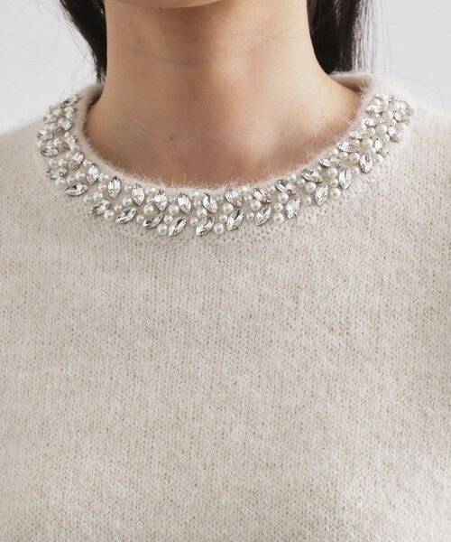 OPAQUE.CLIP / オペーク ドット クリップ ニット・セーター | ビジューネックミドルゲージニット【洗濯機OK】 | 詳細4