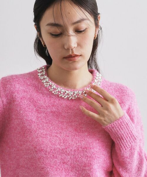 OPAQUE.CLIP / オペーク ドット クリップ ニット・セーター | ビジューネックミドルゲージニット【洗濯機OK】 | 詳細5