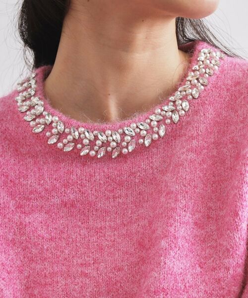 OPAQUE.CLIP / オペーク ドット クリップ ニット・セーター | ビジューネックミドルゲージニット【洗濯機OK】 | 詳細8