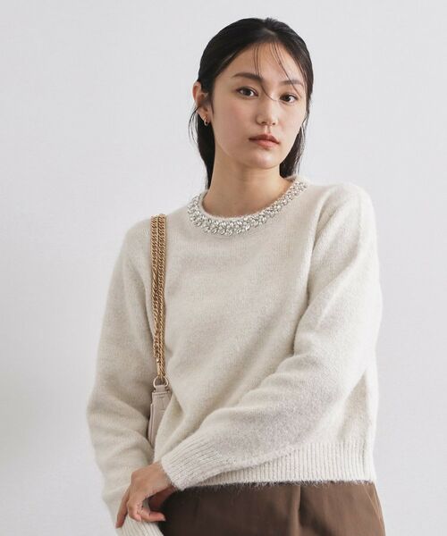 OPAQUE. CLIP/オペーク ドット クリップ ビジューネックミドルゲージニット【洗濯機OK】 オフホワイト(003) 00(00) OPAQUE. CLIP/オペーク ドット クリップ ビジューネックミドルゲージニット【洗濯機OK】 オフホワイト(003) 00(00)