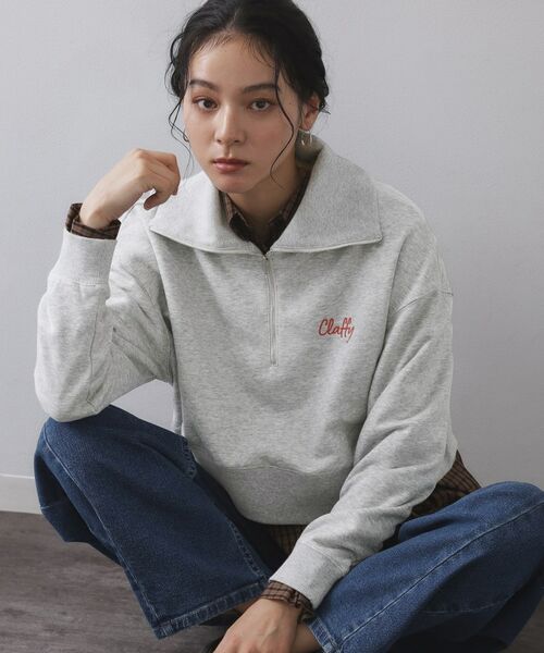 OPAQUE.CLIP / オペーク ドット クリップ カットソー | ロゴ刺繍ハーフジップトップス【洗濯機OK】(グレー(012))