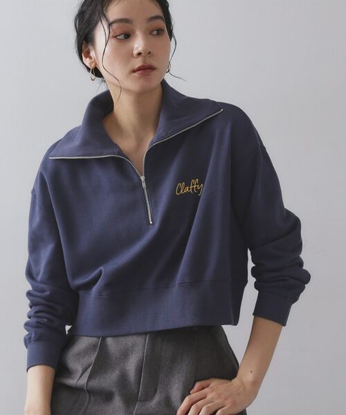 OPAQUE. CLIP/オペーク ドット クリップ ロゴ刺繍ハーフジップトップス【洗濯機OK】 ネイビー(094) 40(L) OPAQUE. CLIP/オペーク ドット クリップ ロゴ刺繍ハーフジップトップス【洗濯機OK】 ネイビー(094) 40(L)