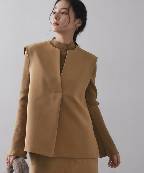 OPAQUE.CLIP / オペーク ドット クリップ その他トップス | 《ツインセット》ベスト×リブニット【洗濯機OK】(キャメルブラウン(041))