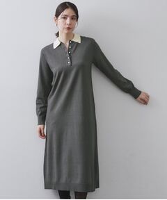 OPAQUE.CLIP / オペーク ドット クリップ ロング・マキシ丈ワンピース | 配色ポロ衿ニットワンピース【洗濯機OK】