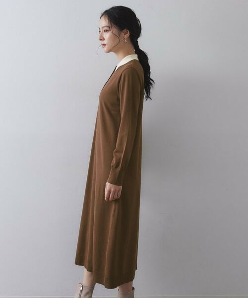 OPAQUE.CLIP / オペーク ドット クリップ ロング・マキシ丈ワンピース | 配色ポロ衿ニットワンピース【洗濯機OK】 | 詳細10