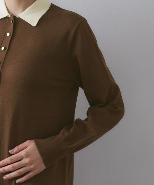 OPAQUE.CLIP / オペーク ドット クリップ ロング・マキシ丈ワンピース | 配色ポロ衿ニットワンピース【洗濯機OK】 | 詳細13