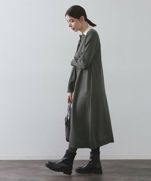 OPAQUE.CLIP / オペーク ドット クリップ ロング・マキシ丈ワンピース | 配色ポロ衿ニットワンピース【洗濯機OK】 | 詳細2