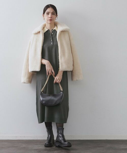 OPAQUE.CLIP / オペーク ドット クリップ ロング・マキシ丈ワンピース | 配色ポロ衿ニットワンピース【洗濯機OK】 | 詳細3